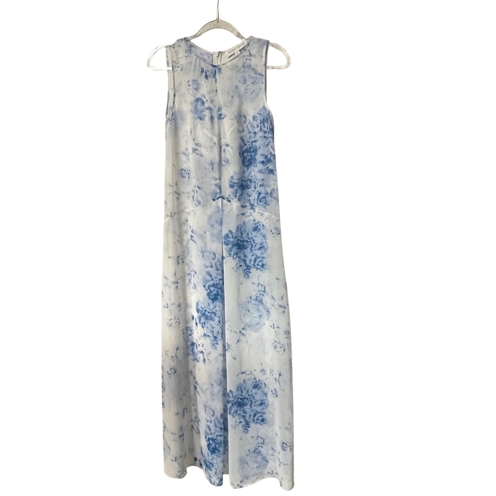Keepsake Blue White Watercolor Floral Sheer Maxi Dress Sleeveless Small - Picture 3 of 12